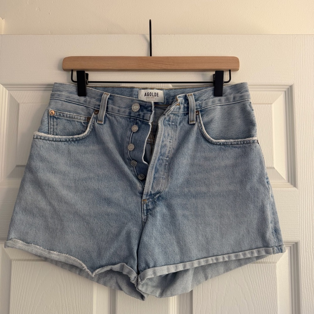 Agolde Light Wash High-Rise Button-Fly Denim Shorts